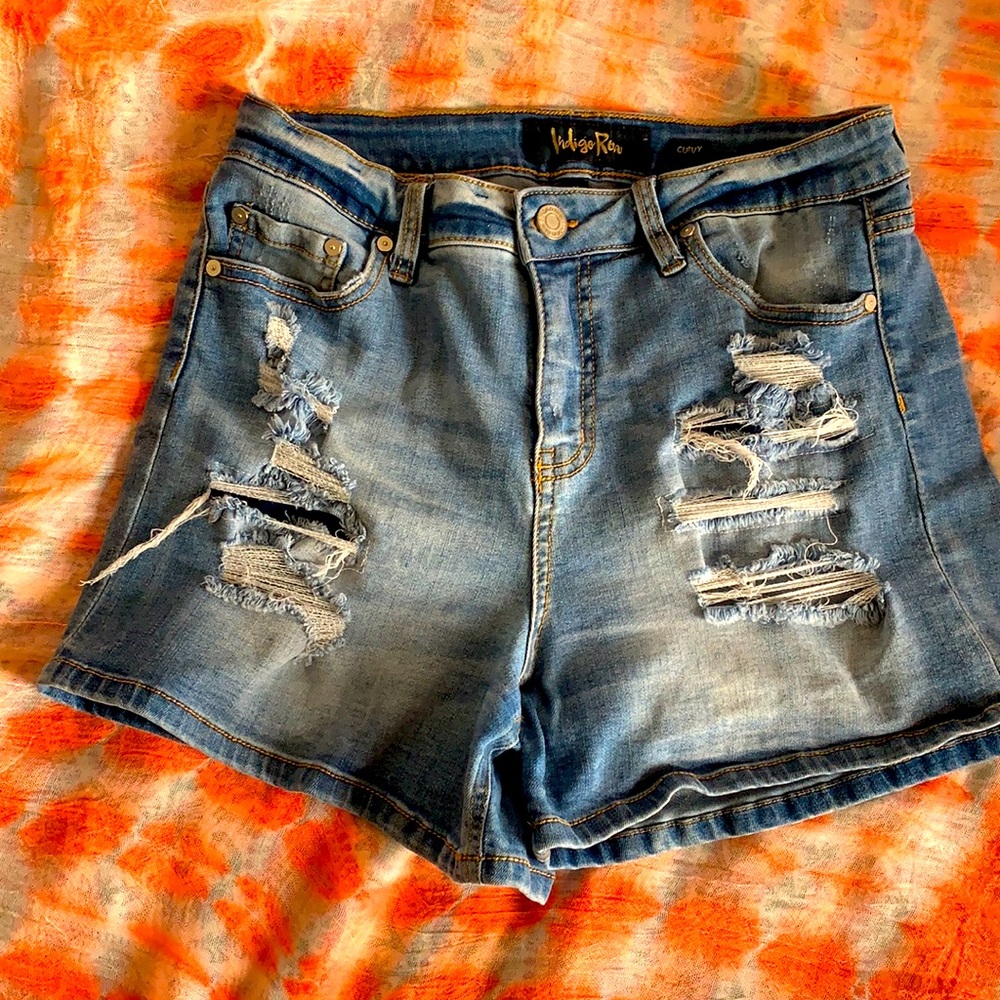 Indigo Rein High-Wasted Jean Shorts.
